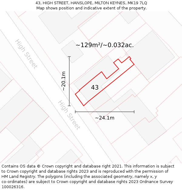 43, HIGH STREET, HANSLOPE, MILTON KEYNES, MK19 7LQ: Plot and title map