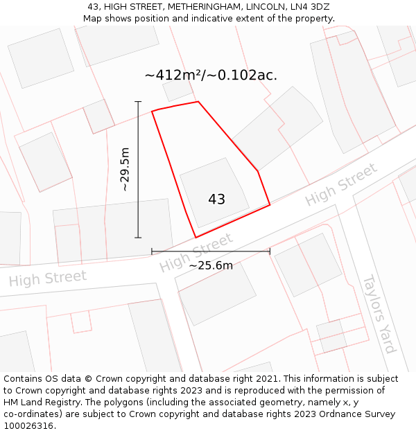43, HIGH STREET, METHERINGHAM, LINCOLN, LN4 3DZ: Plot and title map