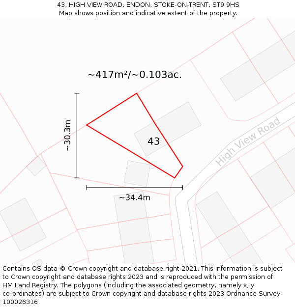 43, HIGH VIEW ROAD, ENDON, STOKE-ON-TRENT, ST9 9HS: Plot and title map