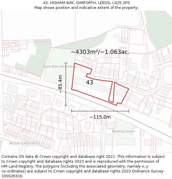 43, HIGHAM WAY, GARFORTH, LEEDS, LS25 2PS: Plot and title map