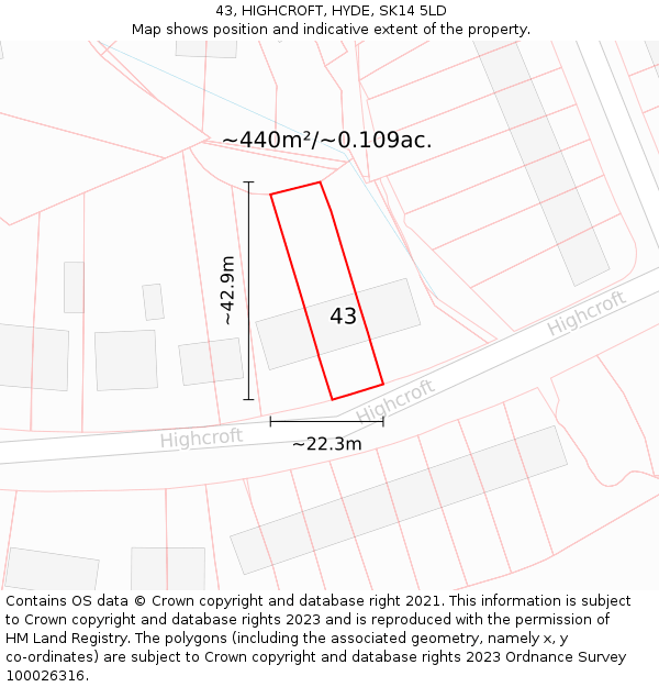 43, HIGHCROFT, HYDE, SK14 5LD: Plot and title map