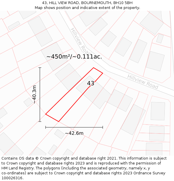 43, HILL VIEW ROAD, BOURNEMOUTH, BH10 5BH: Plot and title map