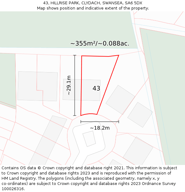 43, HILLRISE PARK, CLYDACH, SWANSEA, SA6 5DX: Plot and title map