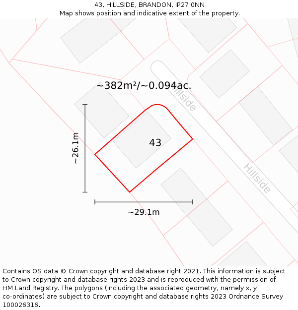 43, HILLSIDE, BRANDON, IP27 0NN: Plot and title map