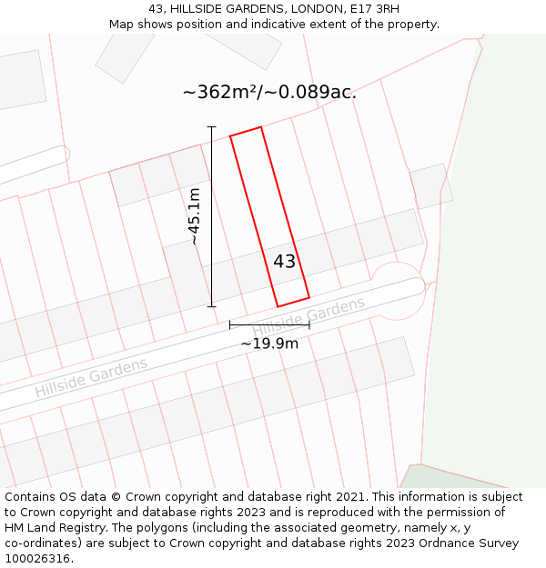43, HILLSIDE GARDENS, LONDON, E17 3RH: Plot and title map