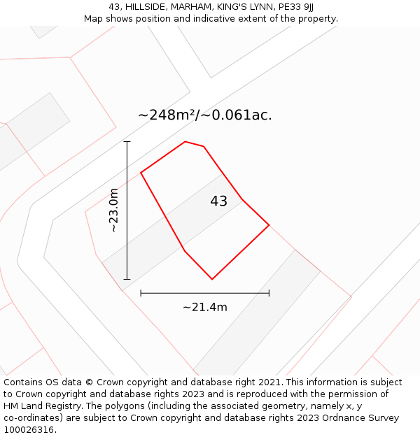 43, HILLSIDE, MARHAM, KING'S LYNN, PE33 9JJ: Plot and title map
