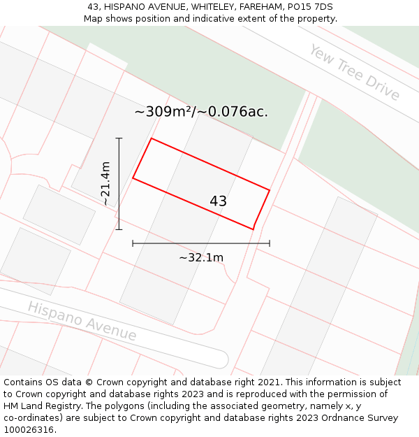 43, HISPANO AVENUE, WHITELEY, FAREHAM, PO15 7DS: Plot and title map