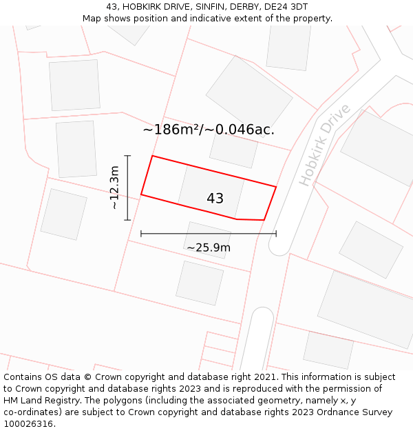 43, HOBKIRK DRIVE, SINFIN, DERBY, DE24 3DT: Plot and title map