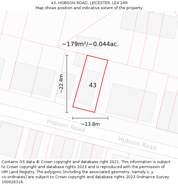 43, HOBSON ROAD, LEICESTER, LE4 2AR: Plot and title map