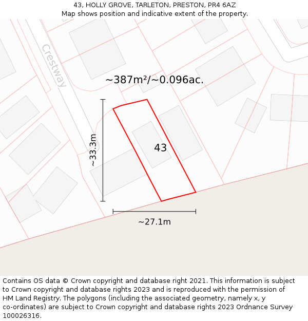 43, HOLLY GROVE, TARLETON, PRESTON, PR4 6AZ: Plot and title map