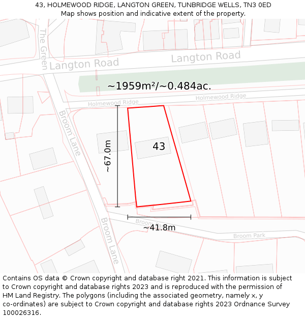 43, HOLMEWOOD RIDGE, LANGTON GREEN, TUNBRIDGE WELLS, TN3 0ED: Plot and title map