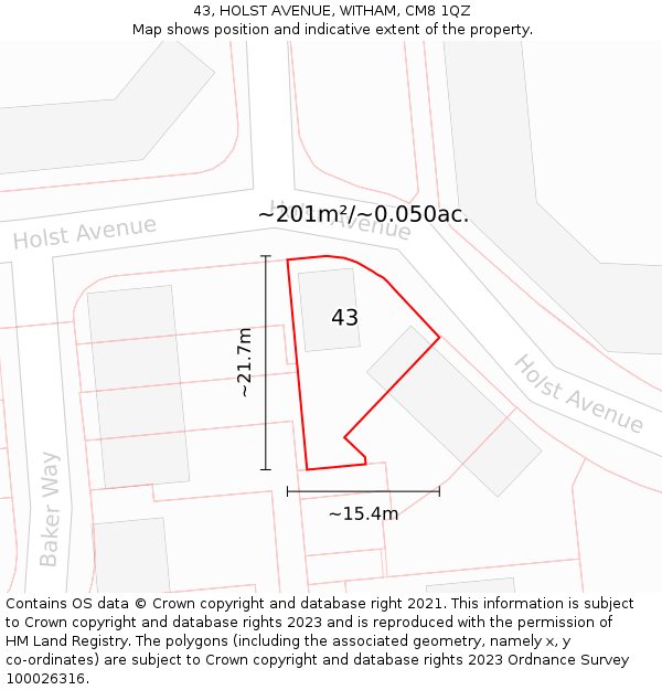 43, HOLST AVENUE, WITHAM, CM8 1QZ: Plot and title map