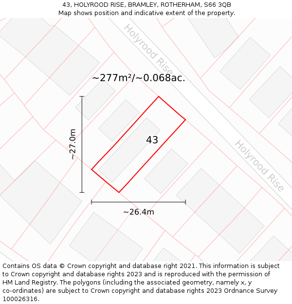 43, HOLYROOD RISE, BRAMLEY, ROTHERHAM, S66 3QB: Plot and title map