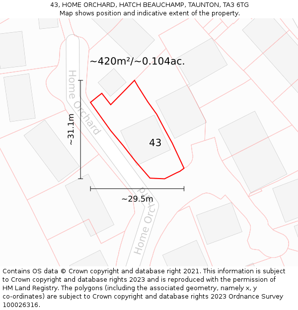 43, HOME ORCHARD, HATCH BEAUCHAMP, TAUNTON, TA3 6TG: Plot and title map