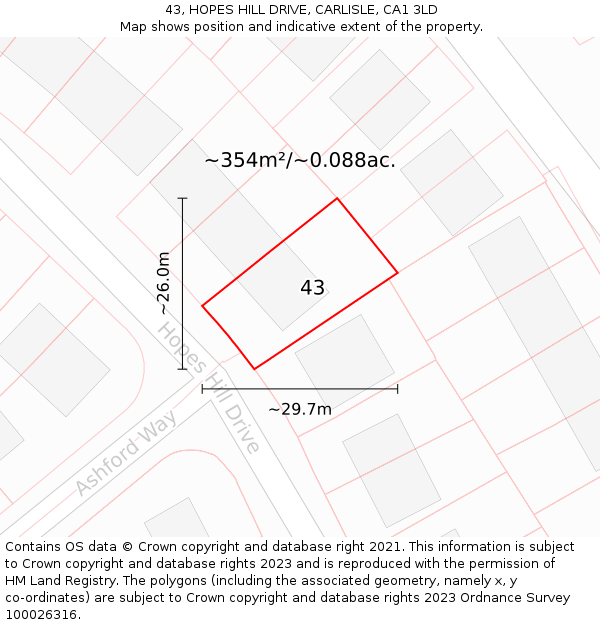43, HOPES HILL DRIVE, CARLISLE, CA1 3LD: Plot and title map