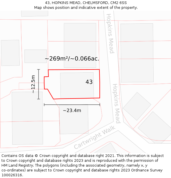 43, HOPKINS MEAD, CHELMSFORD, CM2 6SS: Plot and title map