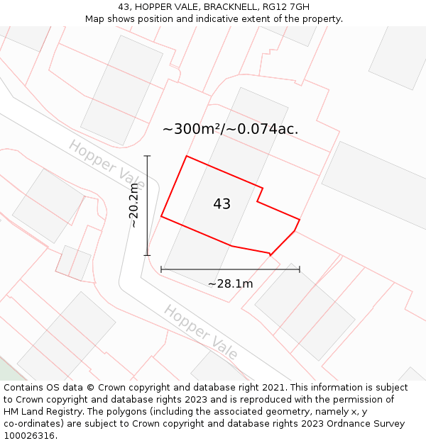 43, HOPPER VALE, BRACKNELL, RG12 7GH: Plot and title map