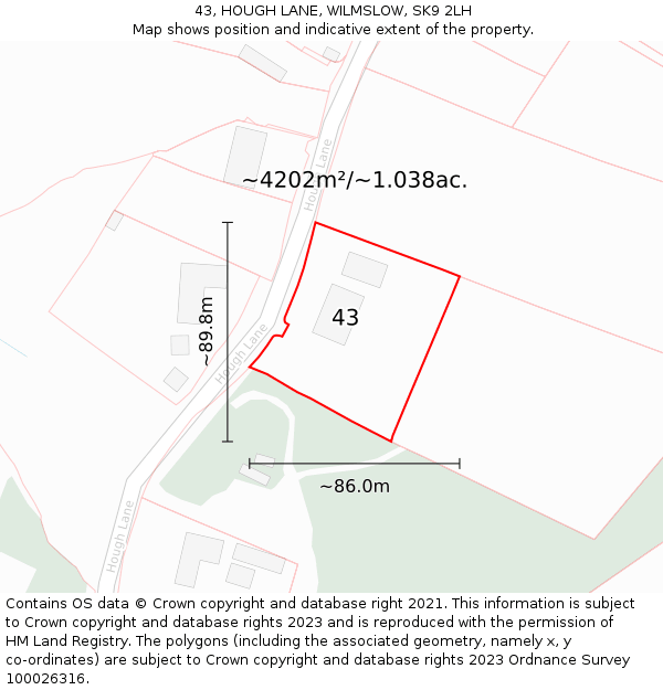 43, HOUGH LANE, WILMSLOW, SK9 2LH: Plot and title map