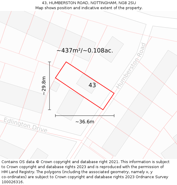 43, HUMBERSTON ROAD, NOTTINGHAM, NG8 2SU: Plot and title map
