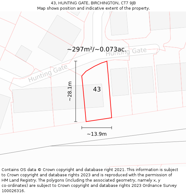 43, HUNTING GATE, BIRCHINGTON, CT7 9JB: Plot and title map