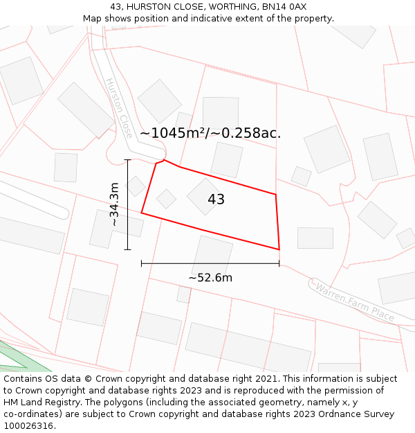 43, HURSTON CLOSE, WORTHING, BN14 0AX: Plot and title map