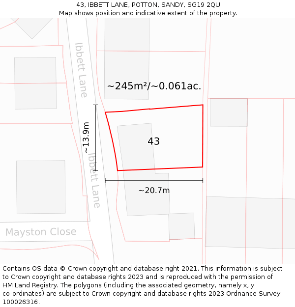43, IBBETT LANE, POTTON, SANDY, SG19 2QU: Plot and title map