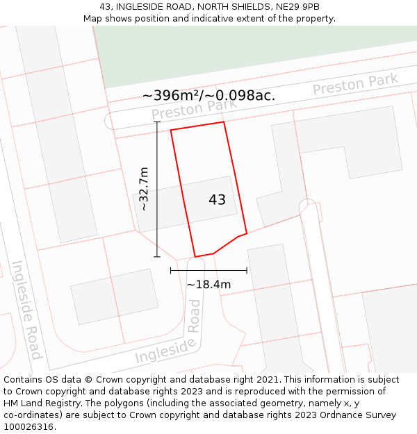 43, INGLESIDE ROAD, NORTH SHIELDS, NE29 9PB: Plot and title map