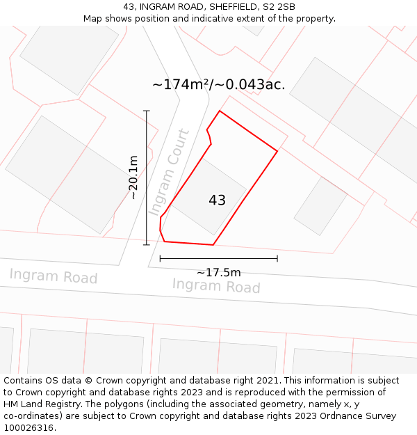 43, INGRAM ROAD, SHEFFIELD, S2 2SB: Plot and title map
