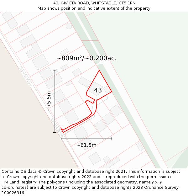 43, INVICTA ROAD, WHITSTABLE, CT5 1PN: Plot and title map