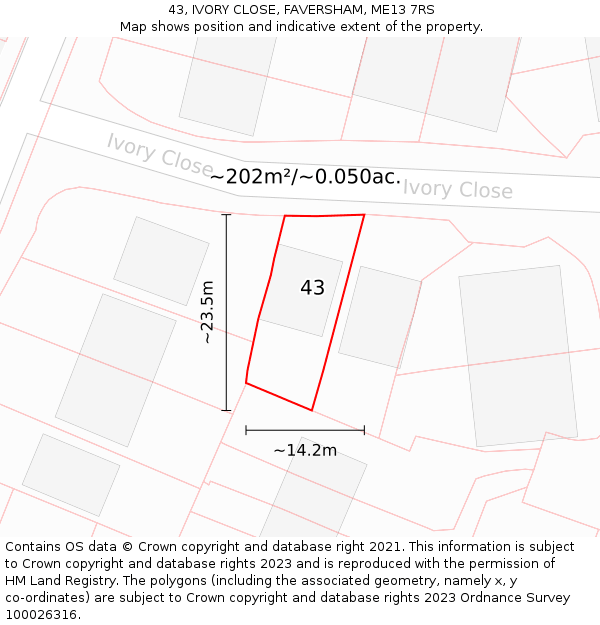 43, IVORY CLOSE, FAVERSHAM, ME13 7RS: Plot and title map