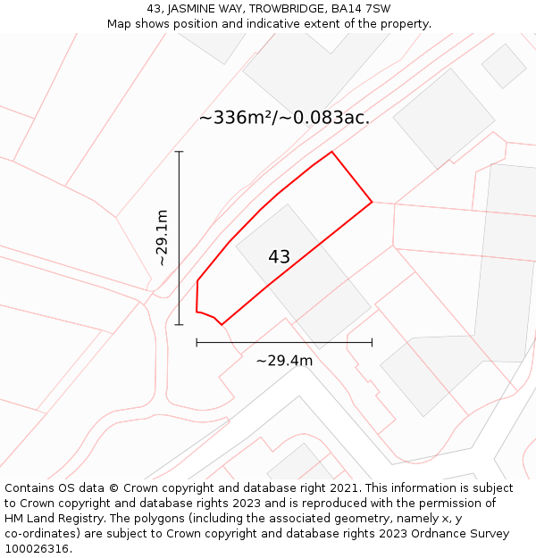 43, JASMINE WAY, TROWBRIDGE, BA14 7SW: Plot and title map
