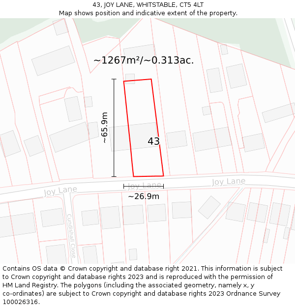 43, JOY LANE, WHITSTABLE, CT5 4LT: Plot and title map