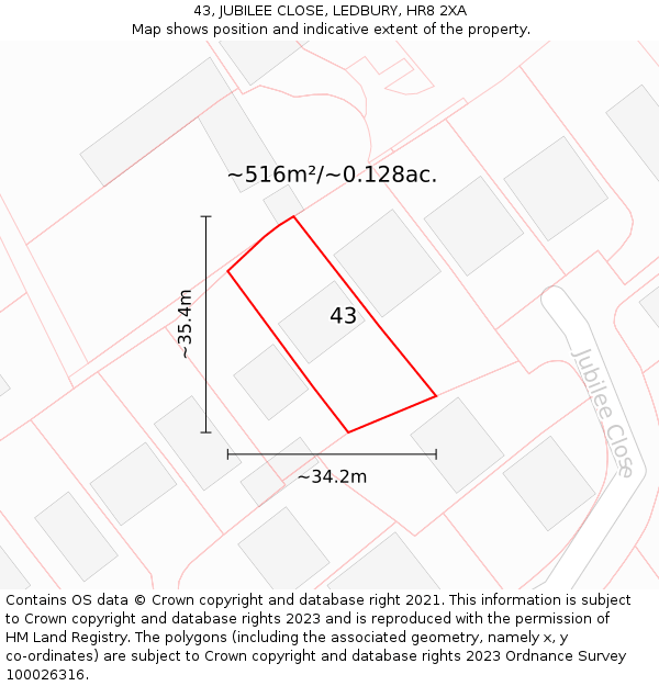 43, JUBILEE CLOSE, LEDBURY, HR8 2XA: Plot and title map