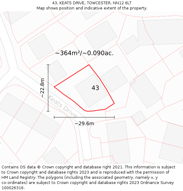 43, KEATS DRIVE, TOWCESTER, NN12 6LT: Plot and title map