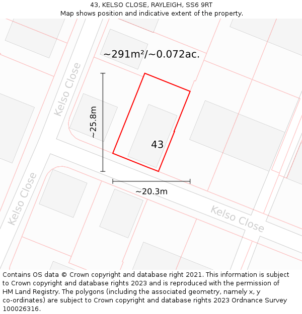 43, KELSO CLOSE, RAYLEIGH, SS6 9RT: Plot and title map