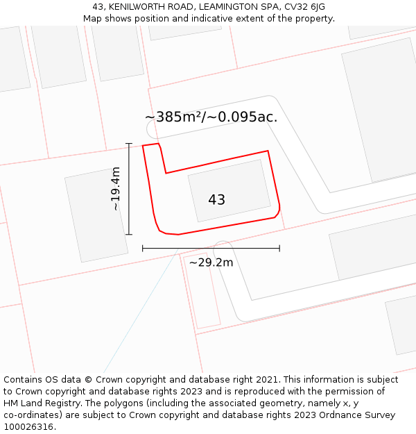 43, KENILWORTH ROAD, LEAMINGTON SPA, CV32 6JG: Plot and title map