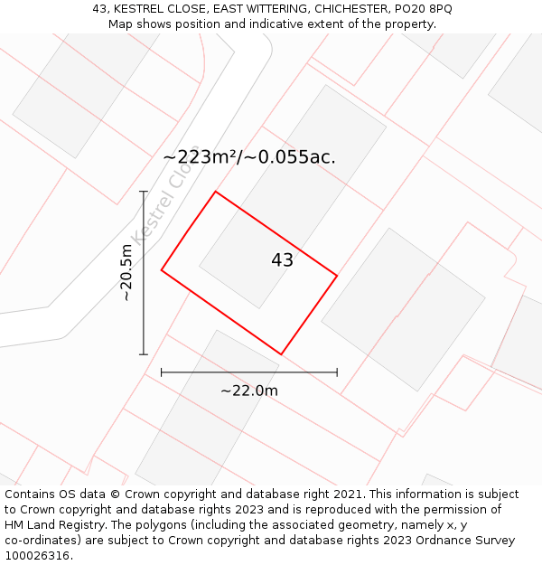 43, KESTREL CLOSE, EAST WITTERING, CHICHESTER, PO20 8PQ: Plot and title map