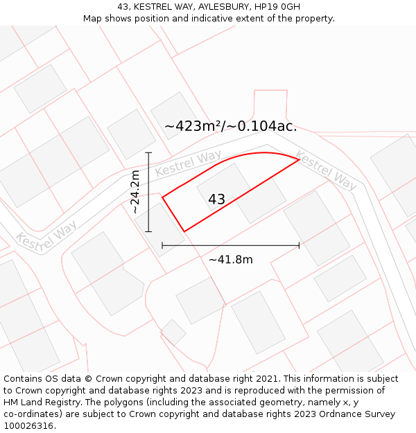 43, KESTREL WAY, AYLESBURY, HP19 0GH: Plot and title map