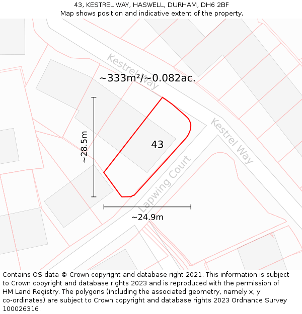 43, KESTREL WAY, HASWELL, DURHAM, DH6 2BF: Plot and title map