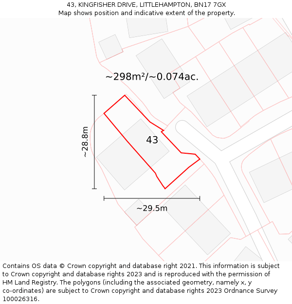 43, KINGFISHER DRIVE, LITTLEHAMPTON, BN17 7GX: Plot and title map