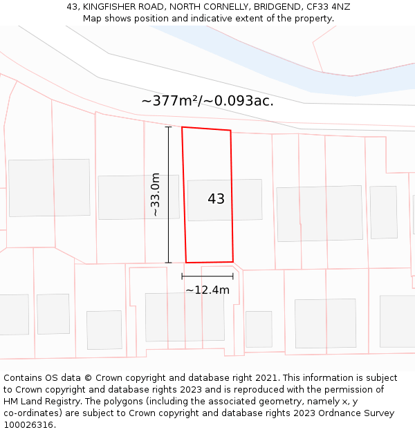 43, KINGFISHER ROAD, NORTH CORNELLY, BRIDGEND, CF33 4NZ: Plot and title map