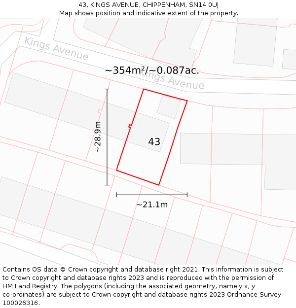 43, KINGS AVENUE, CHIPPENHAM, SN14 0UJ: Plot and title map
