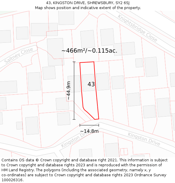 43, KINGSTON DRIVE, SHREWSBURY, SY2 6SJ: Plot and title map