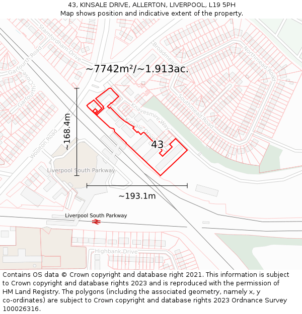 43, KINSALE DRIVE, ALLERTON, LIVERPOOL, L19 5PH: Plot and title map