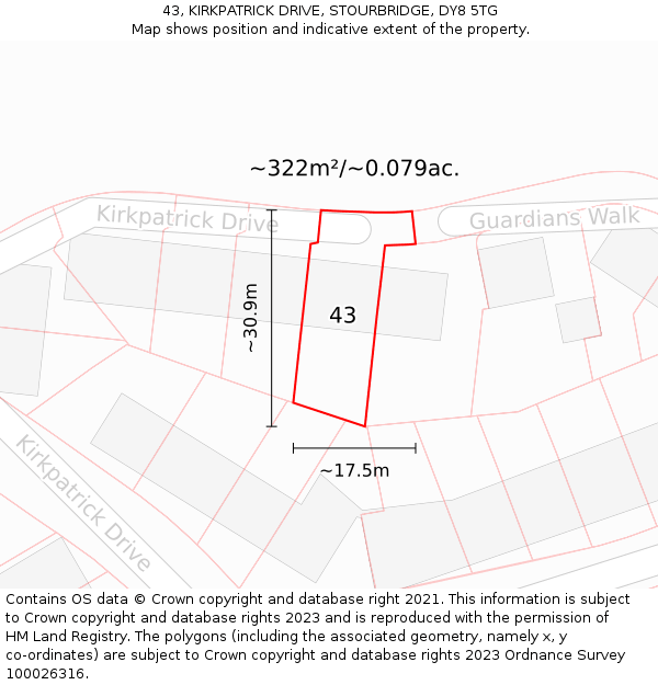 43, KIRKPATRICK DRIVE, STOURBRIDGE, DY8 5TG: Plot and title map