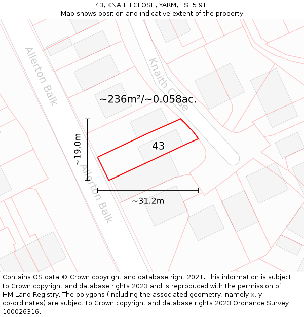 43, KNAITH CLOSE, YARM, TS15 9TL: Plot and title map