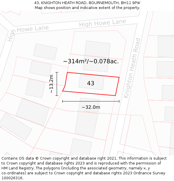 43, KNIGHTON HEATH ROAD, BOURNEMOUTH, BH11 9PW: Plot and title map