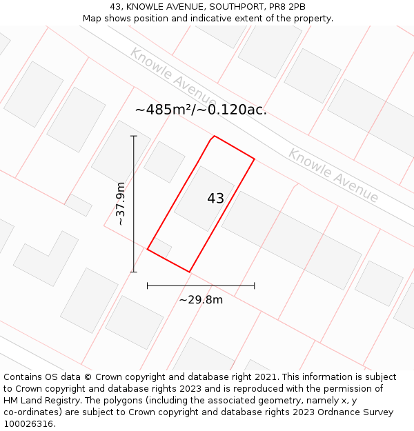 43, KNOWLE AVENUE, SOUTHPORT, PR8 2PB: Plot and title map