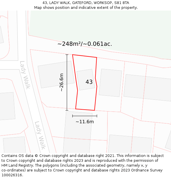 43, LADY WALK, GATEFORD, WORKSOP, S81 8TA: Plot and title map