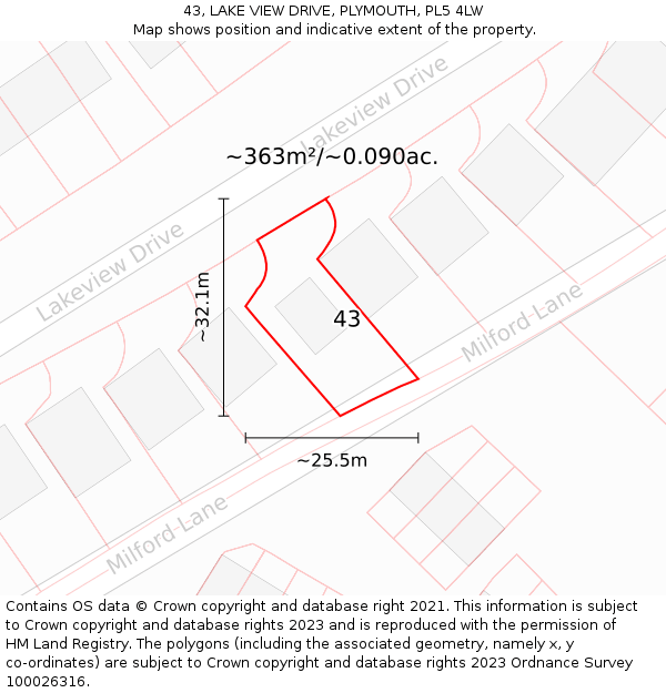 43, LAKE VIEW DRIVE, PLYMOUTH, PL5 4LW: Plot and title map